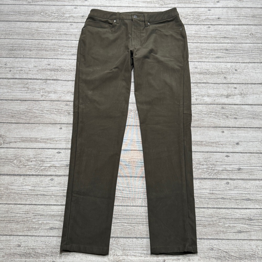 Lululemon Commission Pants Men's 32 Olive Green Slim Fit Straight Leg Trousers
